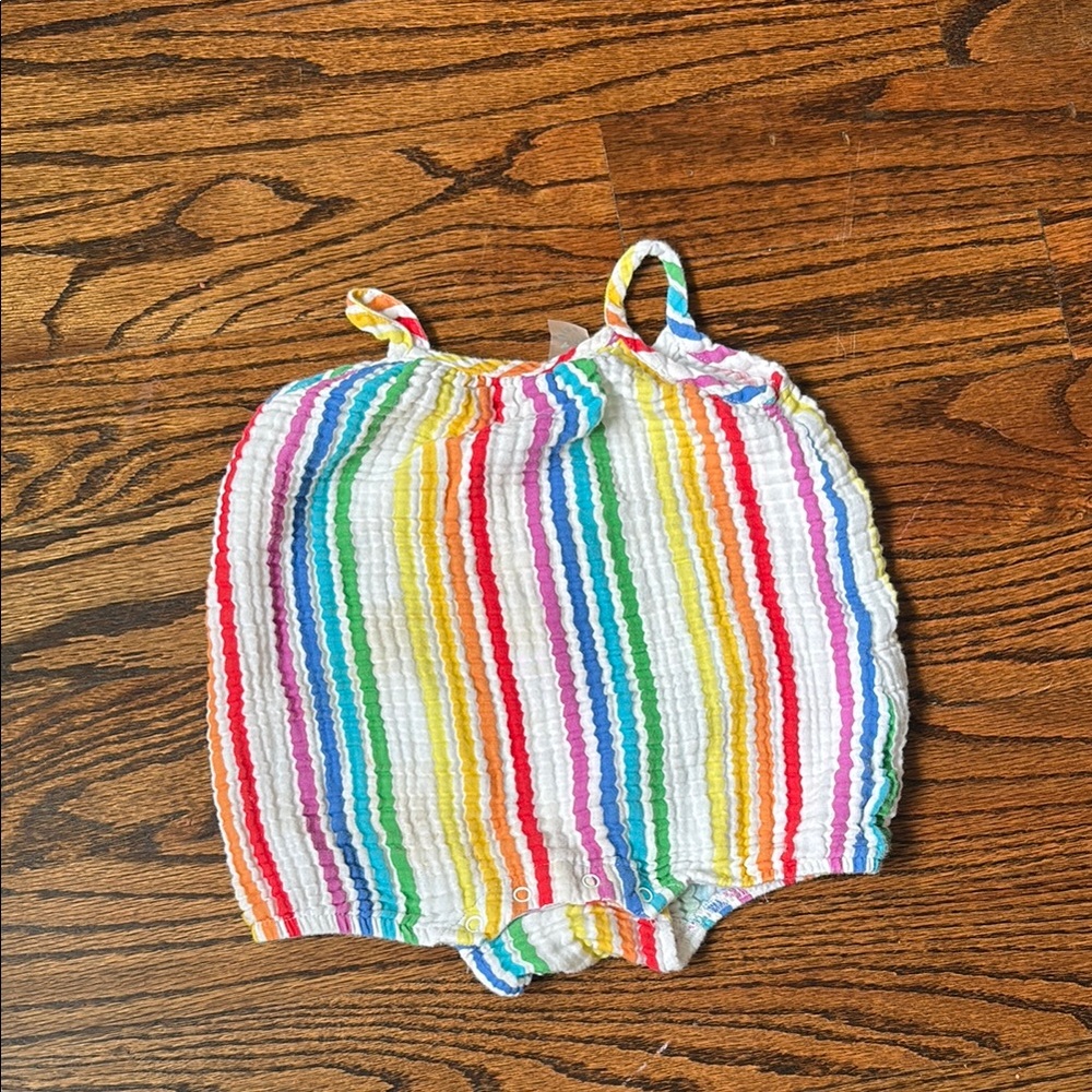 Primary Colorful Striped Gauze Baby Romper 6-12 Months